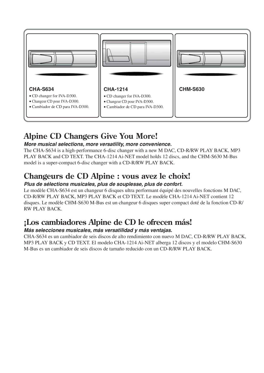 Alpine IVA-D300 owner manual CHA-S634, CHA-1214CHM-S630 