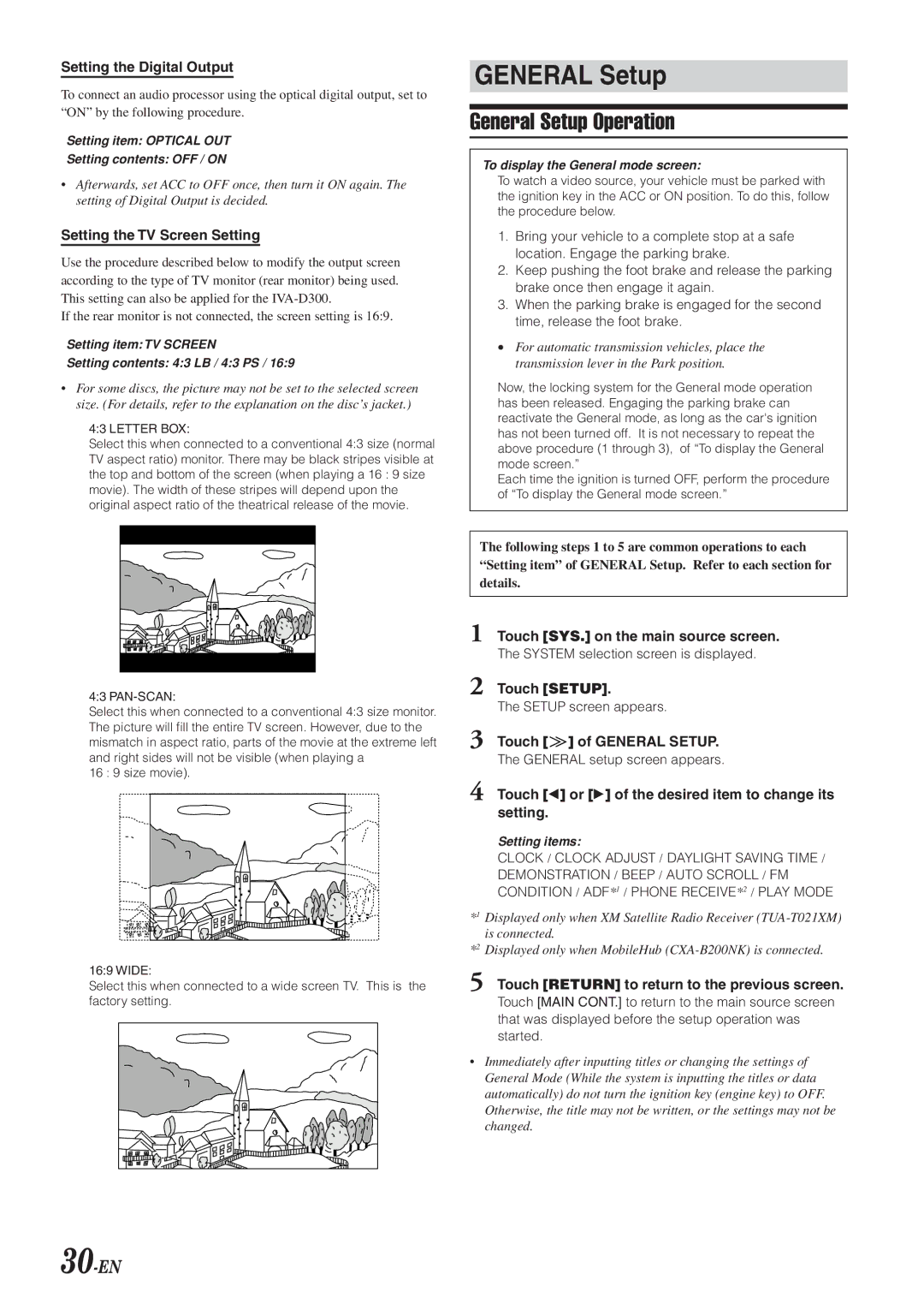 Alpine IVA-D300 owner manual General Setup Operation, 30-EN 