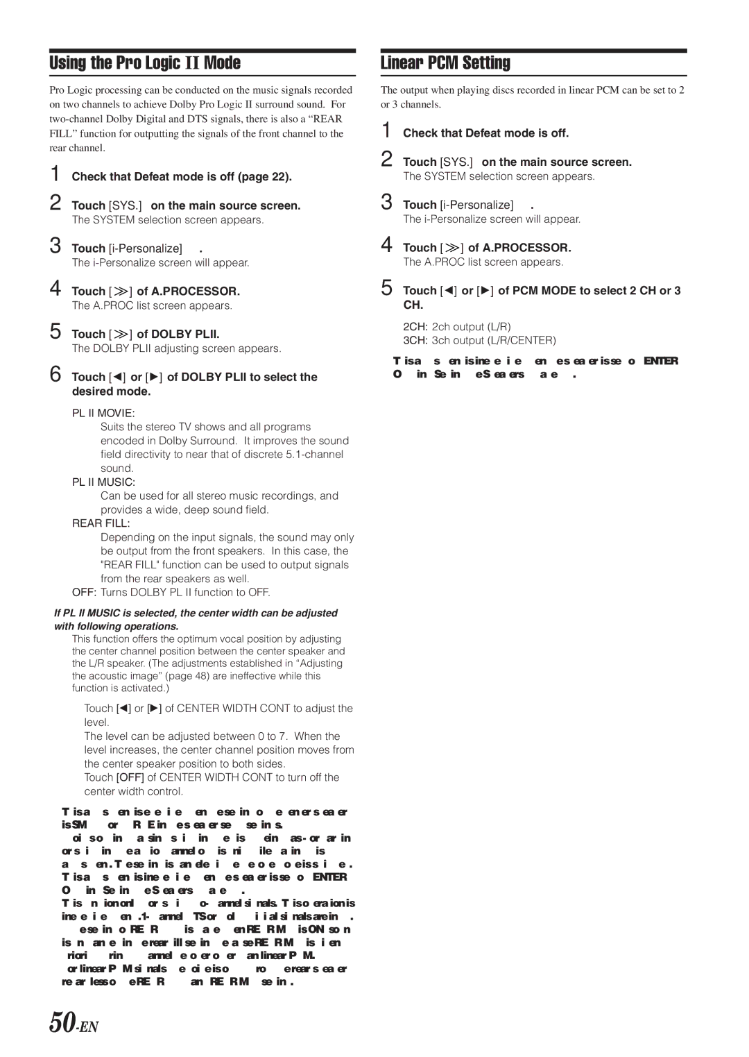 Alpine IVA-D300 owner manual Using the Pro Logic II Mode, Linear PCM Setting, 50-EN 