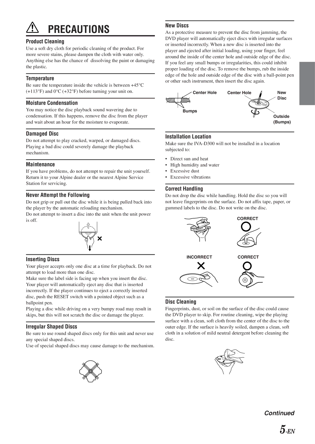 Alpine IVA-D300 owner manual Precautions 