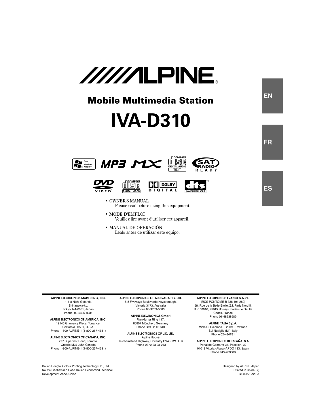 Alpine IVA-D310 owner manual 