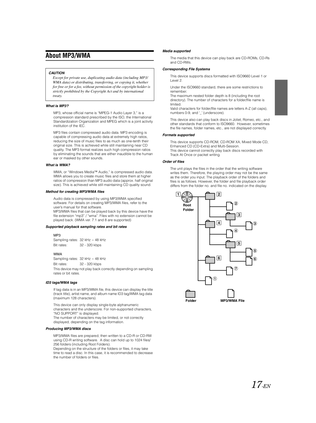 Alpine IVA-D310 owner manual About MP3/WMA, 17-EN 