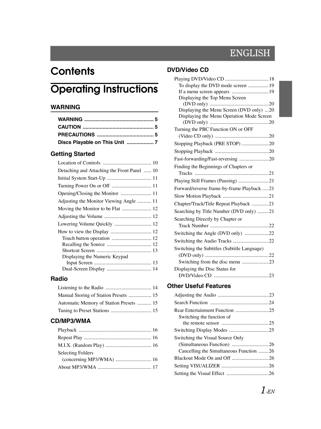 Alpine IVA-D310 owner manual Contents Operating Instructions 