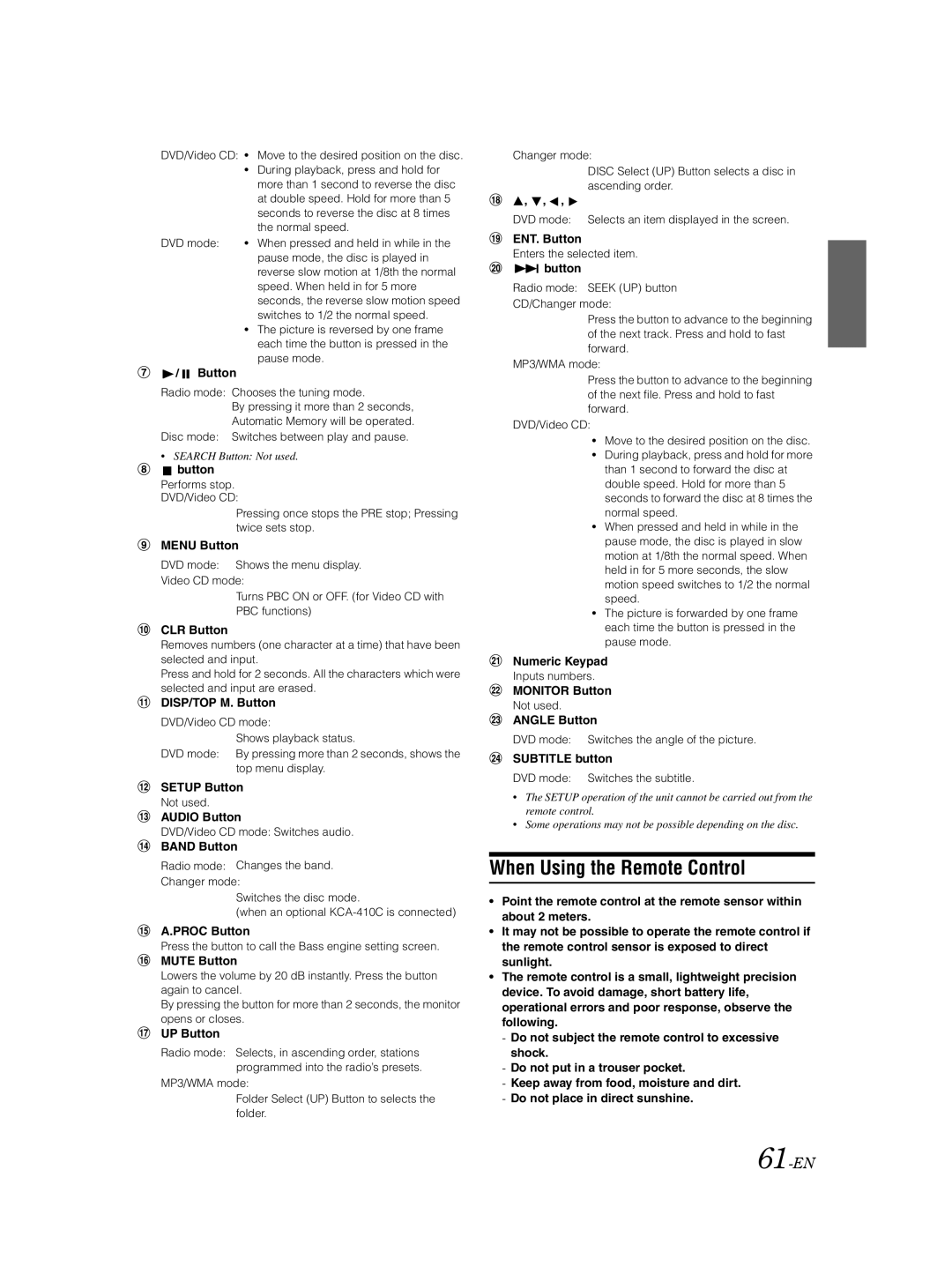 Alpine IVA-D310 owner manual When Using the Remote Control, 61-EN 