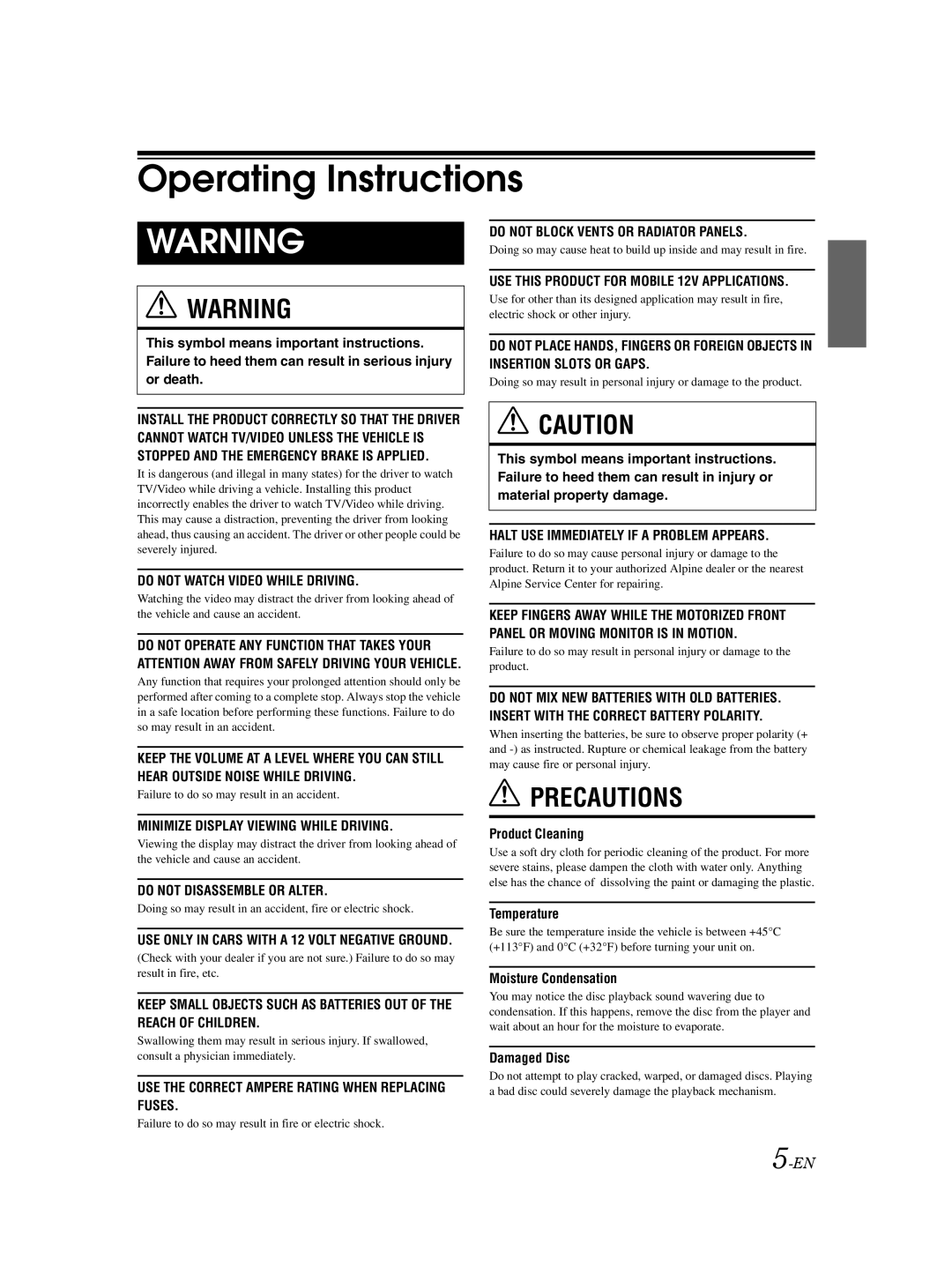 Alpine IVA-D310 owner manual Operating Instructions 