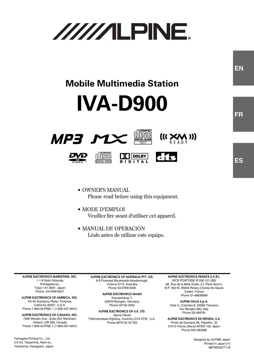 Alpine IVA-D900 owner manual 