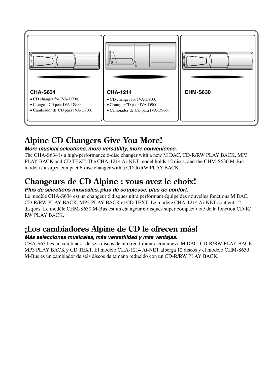 Alpine IVA-D900 owner manual CHA-S634, CHA-1214CHM-S630 