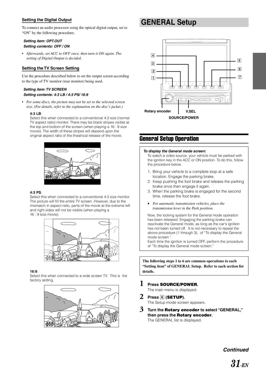 Alpine IVA-D900 owner manual General Setup Operation, 31-EN 