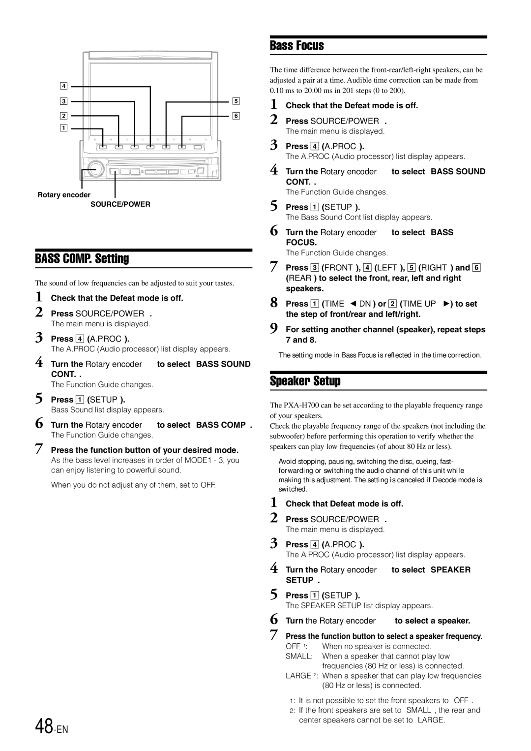 Alpine IVA-D900 owner manual Bass COMP. Setting, Bass Focus, Speaker Setup, 48-EN 