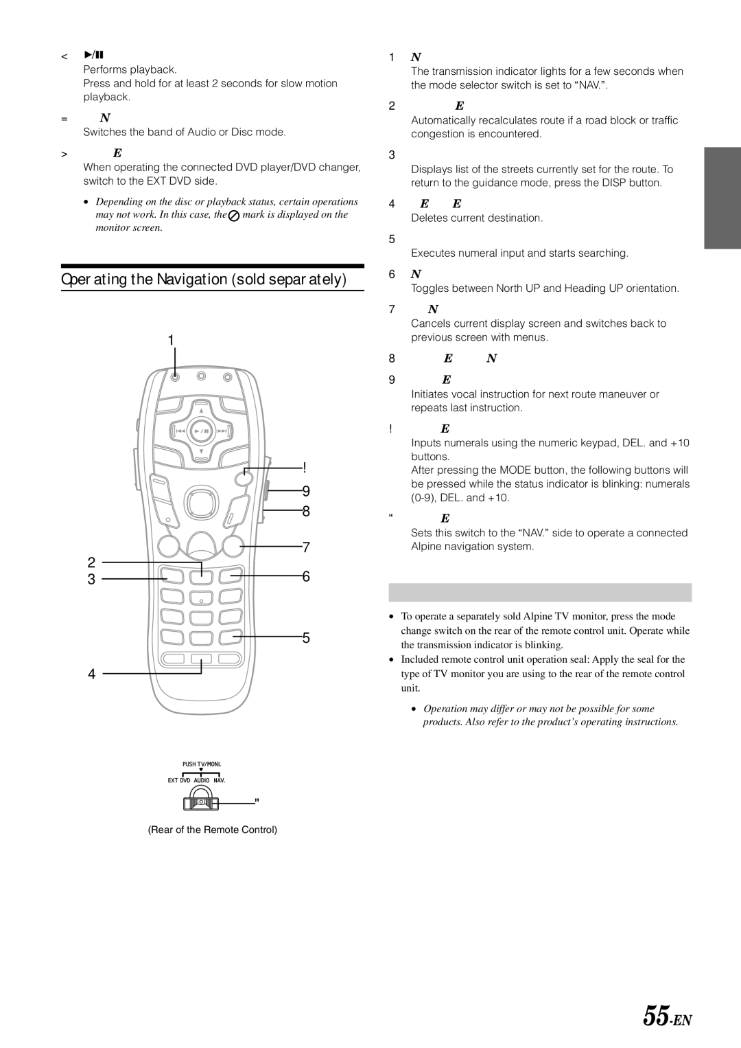 Alpine IVA-D900 owner manual Operating the Navigation sold separately, Operating a separately sold TV monitor, 55-EN 