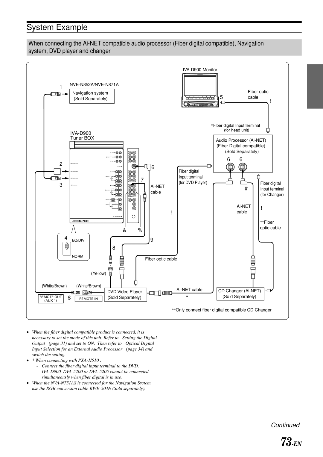 Alpine IVA-D900 owner manual System Example, 73-EN 