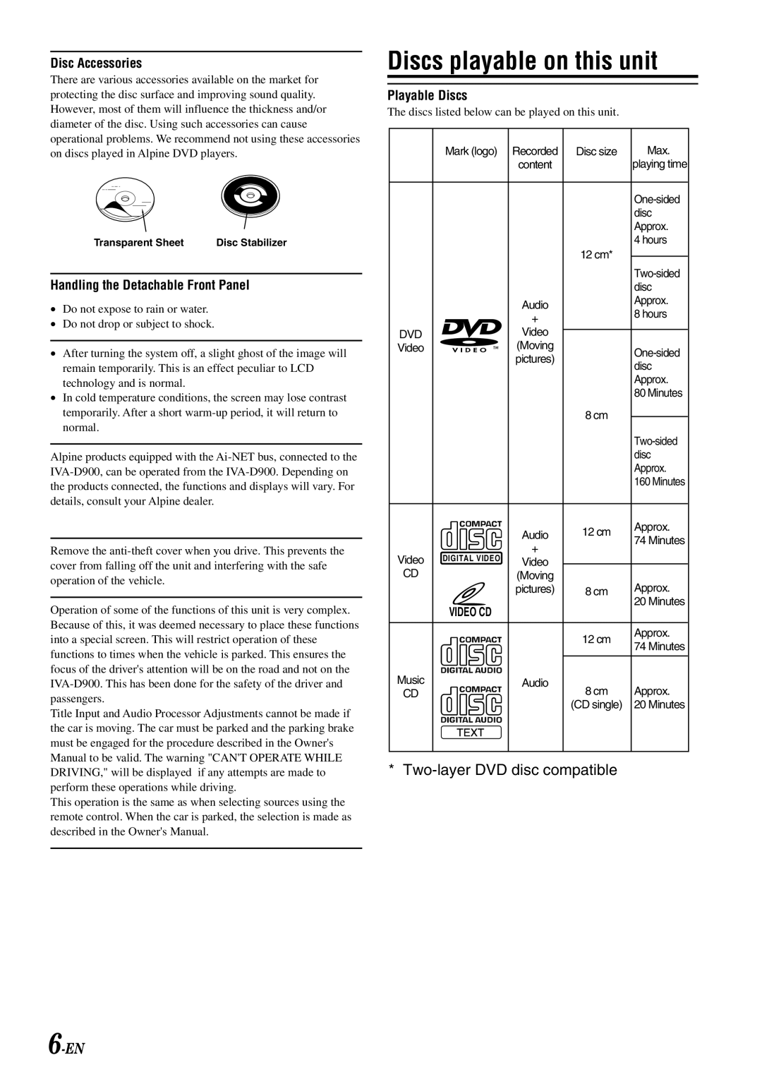 Alpine IVA-D900 owner manual Dvd 