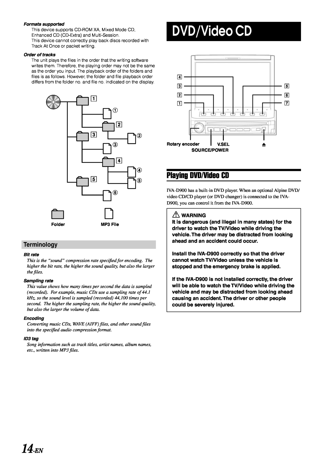 Alpine IVA-D900 owner manual Playing DVD/Video CD, Terminology, 14-EN 
