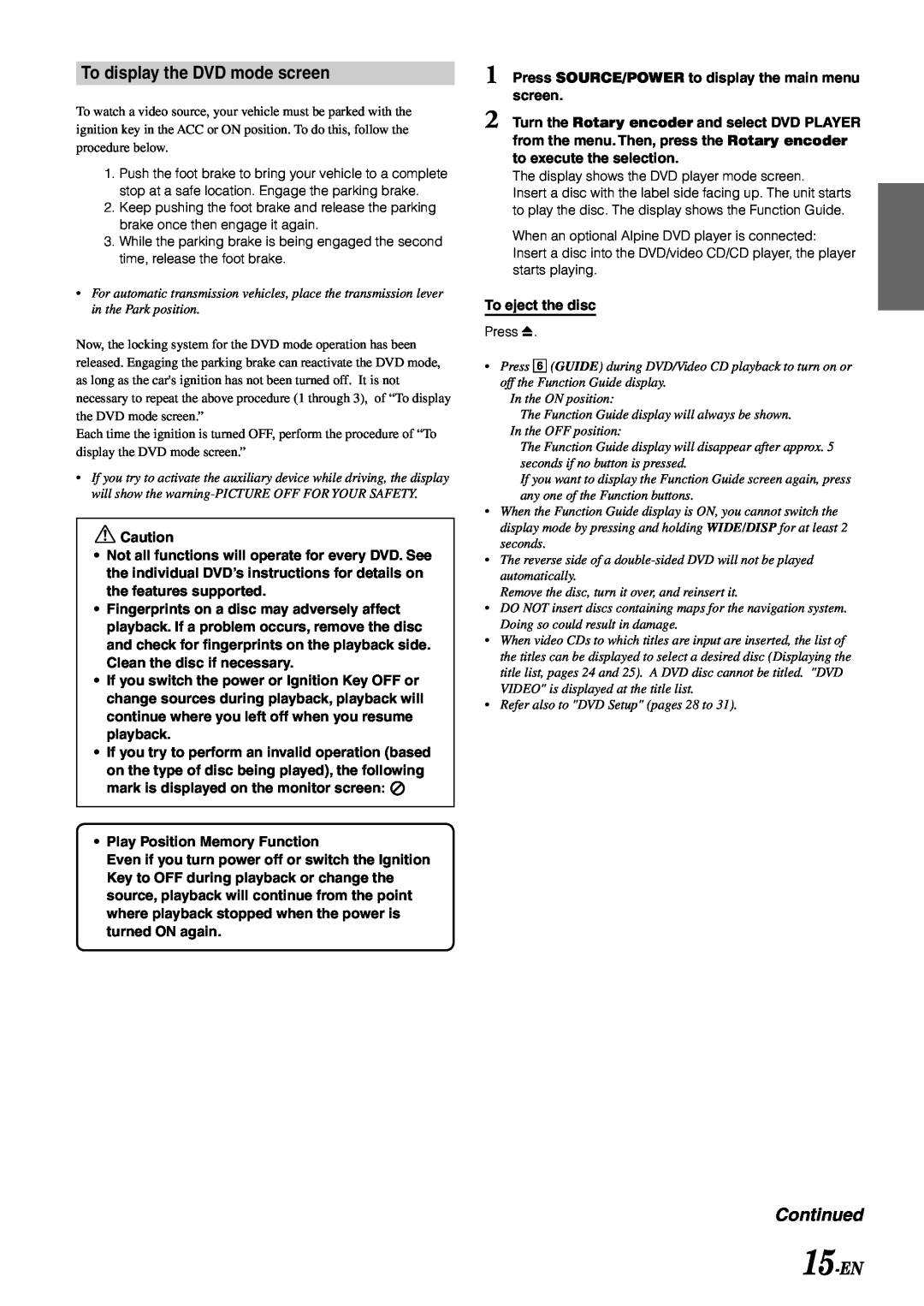 Alpine IVA-D900 owner manual To display the DVD mode screen, 15-EN 
