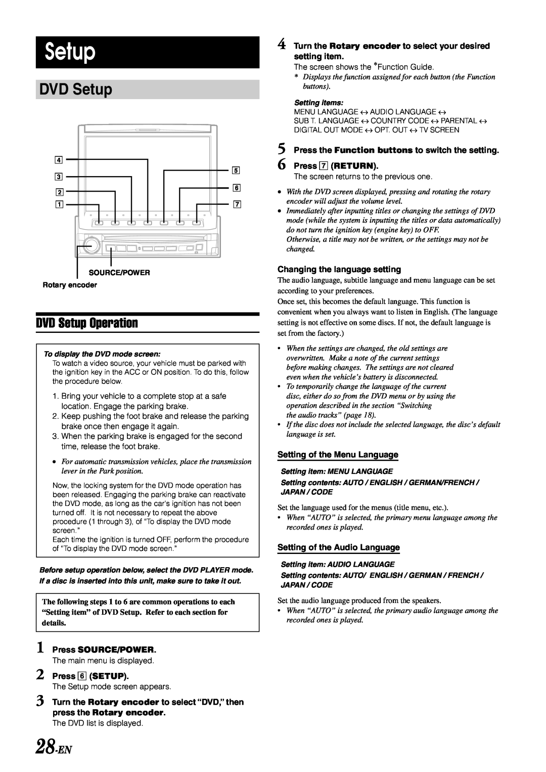 Alpine IVA-D900 owner manual DVD Setup Operation, 28-EN 