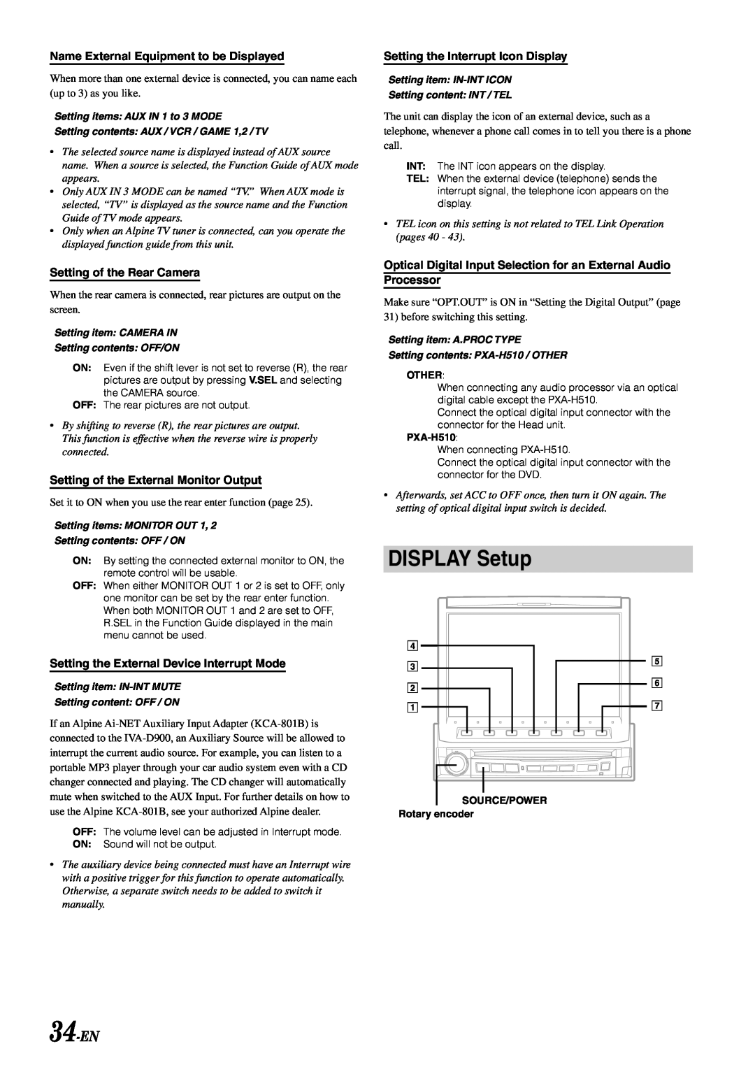 Alpine IVA-D900 owner manual DISPLAY Setup, 34-EN 