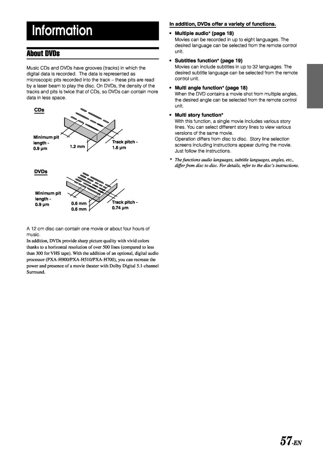 Alpine IVA-D900 owner manual Information, About DVDs, 57-EN 