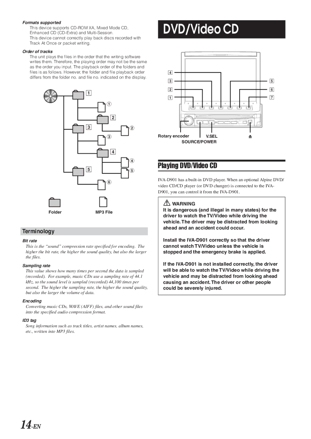 Alpine IVA-D901 owner manual Playing DVD/Video CD, Terminology, 14-EN 