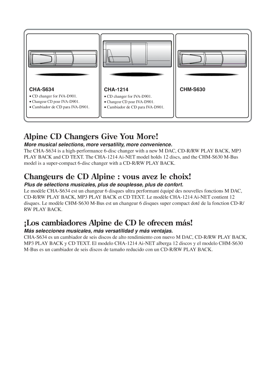 Alpine IVA-D901 owner manual CHA-S634, CHA-1214CHM-S630 