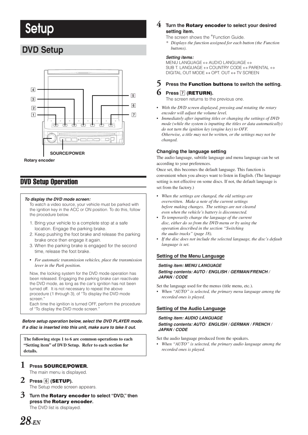 Alpine IVA-D901 owner manual DVD Setup Operation, 28-EN 