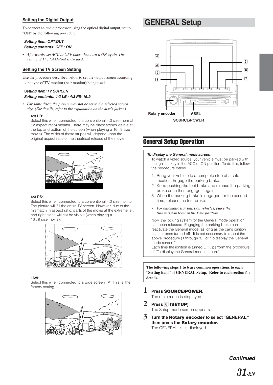 Alpine IVA-D901 owner manual General Setup Operation, 31-EN 