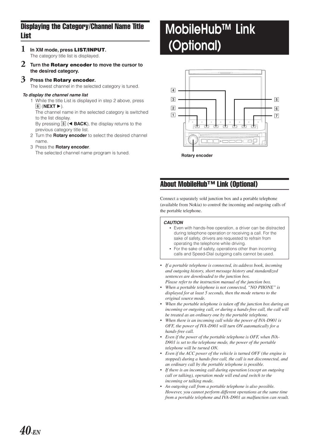 Alpine IVA-D901 owner manual Displaying the Category/Channel Name Title List, About MobileHub Link Optional, 40-EN 