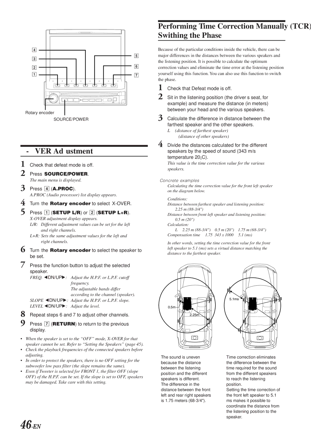 Alpine IVA-D901 owner manual Over Adjustment, Performing Time Correction Manually TCR/ Swithing the Phase, 46-EN 