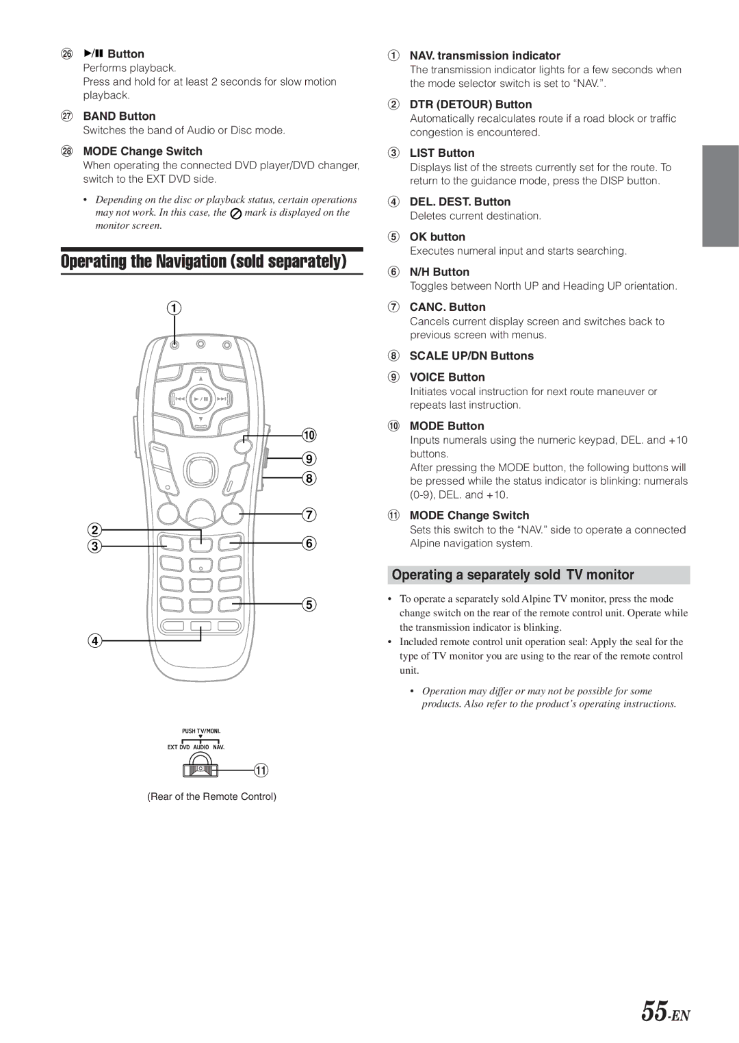 Alpine IVA-D901 owner manual Operating the Navigation sold separately, Operating a separately sold TV monitor, 55-EN 