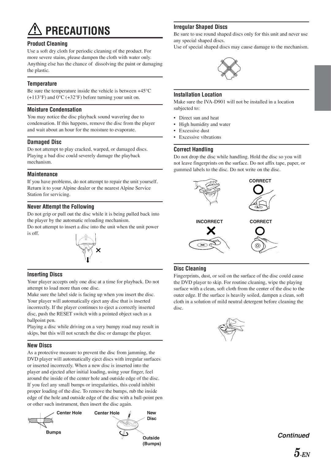 Alpine IVA-D901 owner manual Precautions 