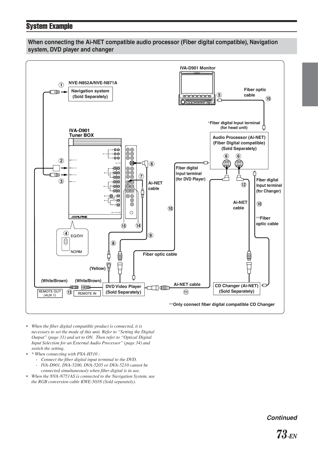 Alpine IVA-D901 owner manual System Example, 73-EN 