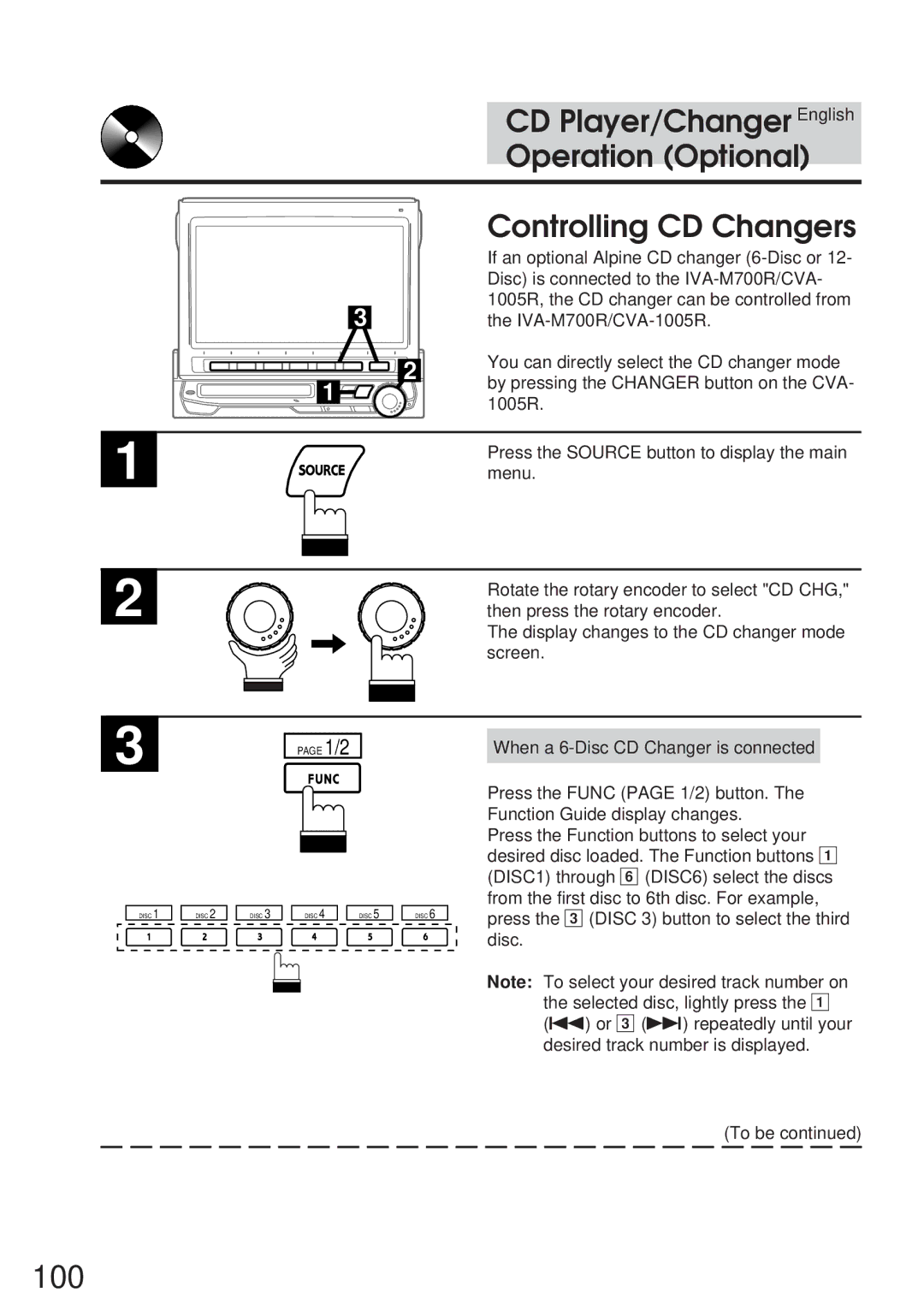 Alpine IVA-M700R, CVA-1005R owner manual CD Player/Changer English, Controlling CD Changers 