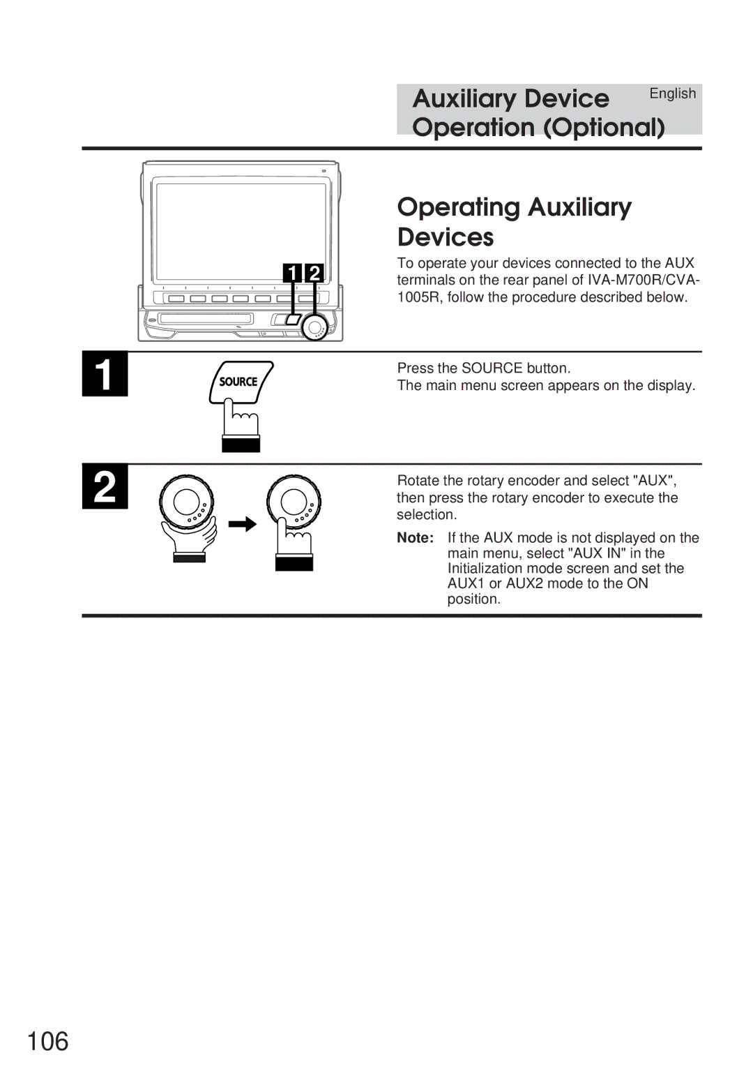 Alpine IVA-M700R, CVA-1005R owner manual 106, Operating Auxiliary Devices 