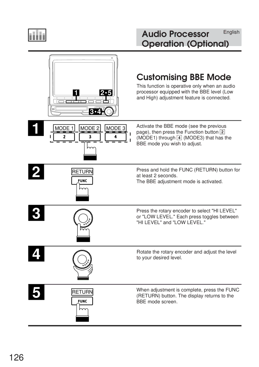 Alpine IVA-M700R, CVA-1005R owner manual 126, Customising BBE Mode 