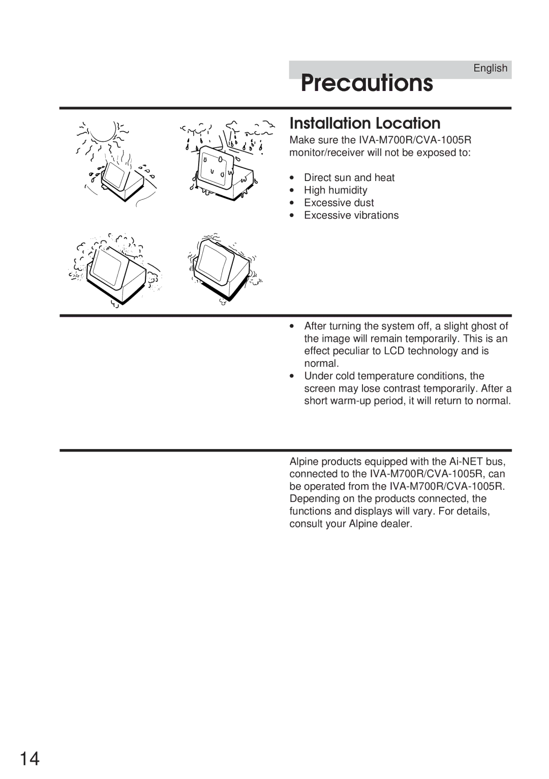 Alpine IVA-M700R, CVA-1005R owner manual Installation Location 