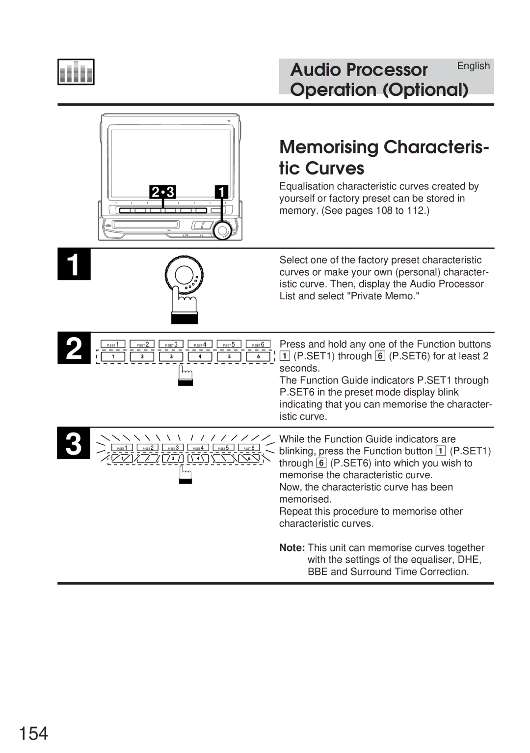 Alpine IVA-M700R, CVA-1005R owner manual 154, Memorising Characteris, Tic Curves 