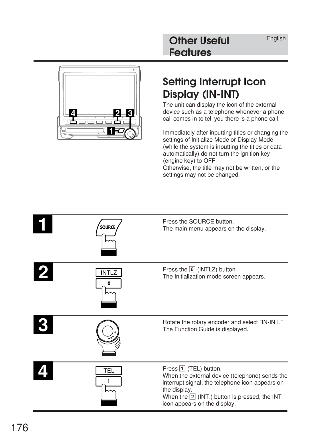 Alpine IVA-M700R, CVA-1005R owner manual 176, Setting Interrupt Icon Display IN-INT, Tel 