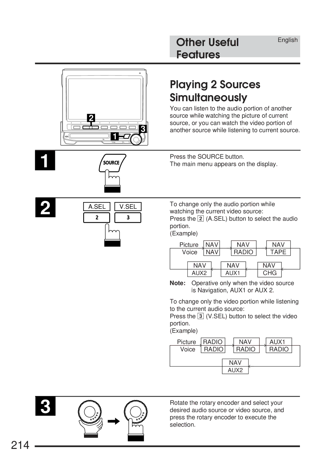 Alpine IVA-M700R, CVA-1005R owner manual 214, Features Playing 2 Sources Simultaneously 