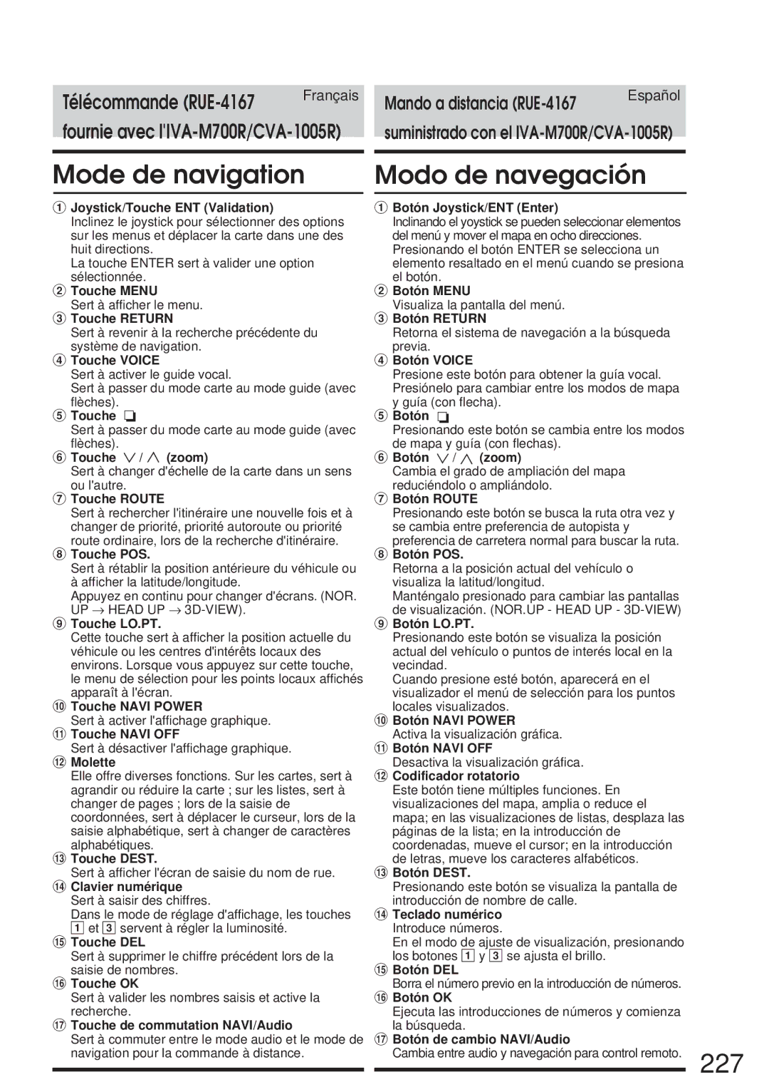 Alpine CVA-1005R, IVA-M700R owner manual Mode de navigation Modo de navegación, Joystick/Touche ENT Validation 