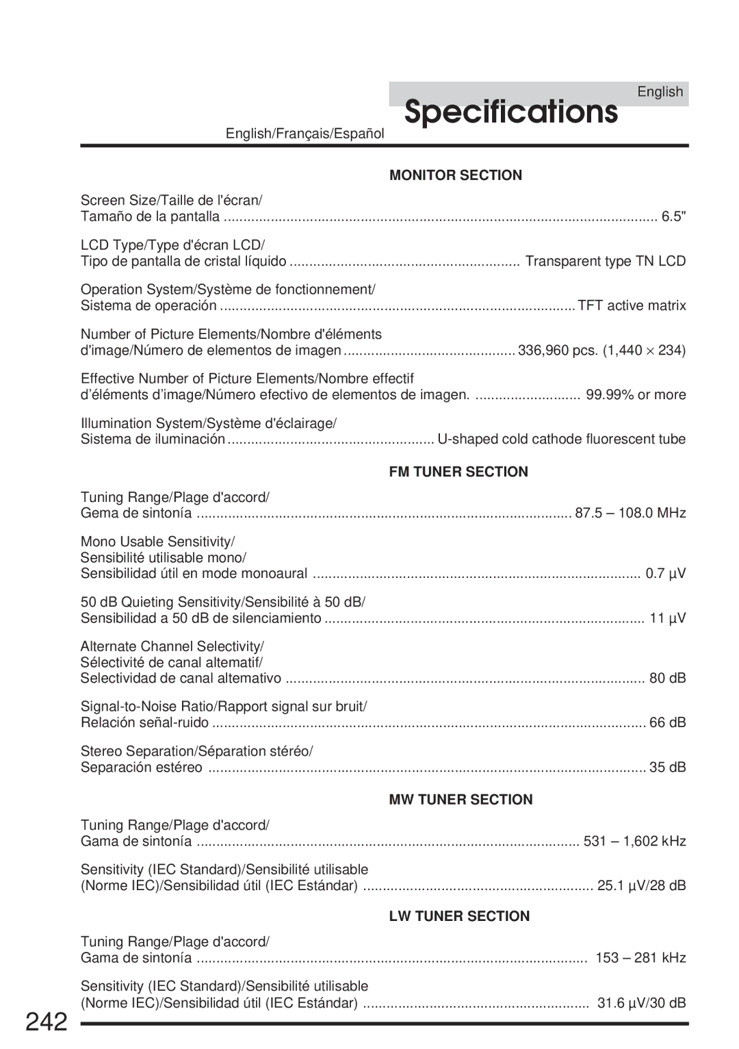 Alpine IVA-M700R, CVA-1005R owner manual Specifications, 242 