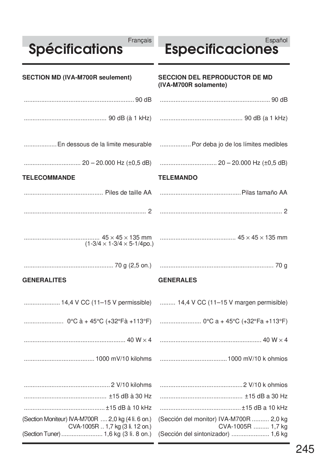 Alpine CVA-1005R, IVA-M700R owner manual 245, Generalites Generales 