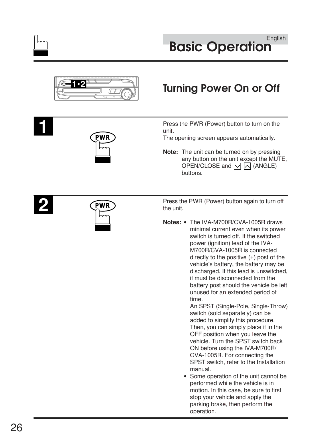 Alpine IVA-M700R, CVA-1005R owner manual Turning Power On or Off 