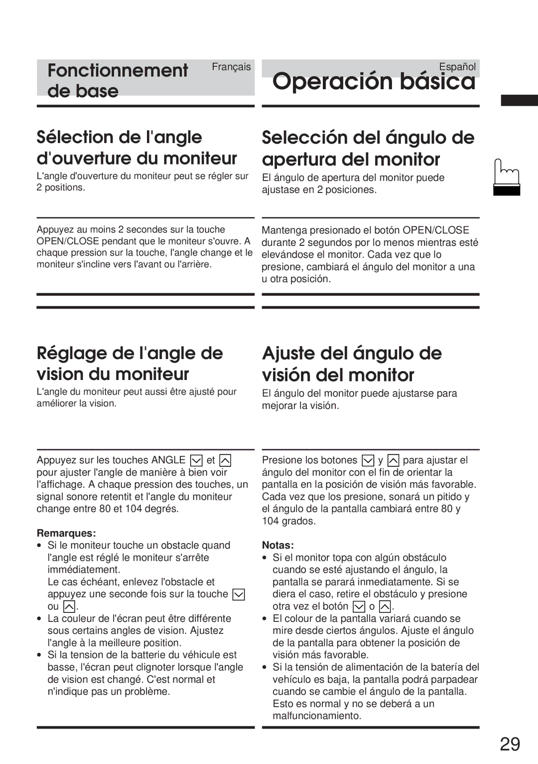 Alpine CVA-1005R, IVA-M700R Selección del ángulo de apertura del monitor, Ajuste del ángulo de visión del monitor 