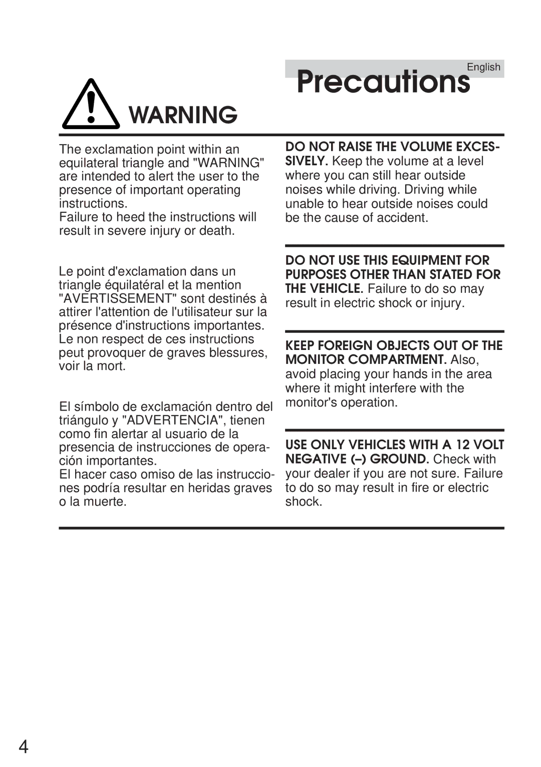 Alpine IVA-M700R, CVA-1005R owner manual PrecautionsEnglish 