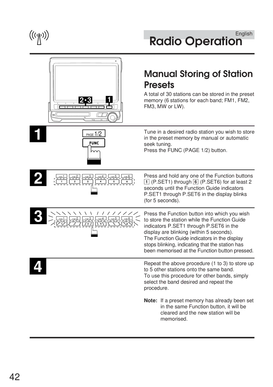 Alpine IVA-M700R, CVA-1005R owner manual Manual Storing of Station Presets 