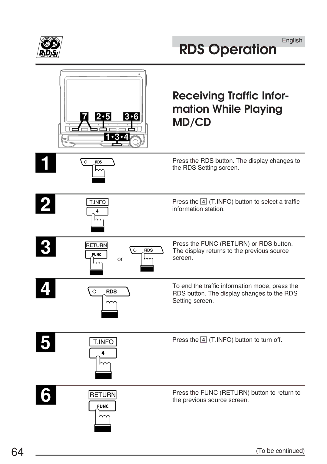 Alpine IVA-M700R, CVA-1005R owner manual Receiving Traffic Infor- mation While Playing MD/CD 