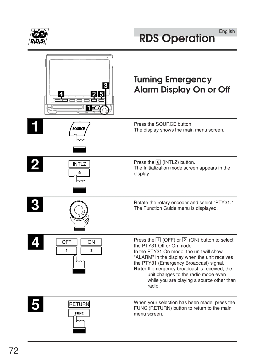 Alpine IVA-M700R, CVA-1005R owner manual Turning Emergency, Alarm Display On or Off 