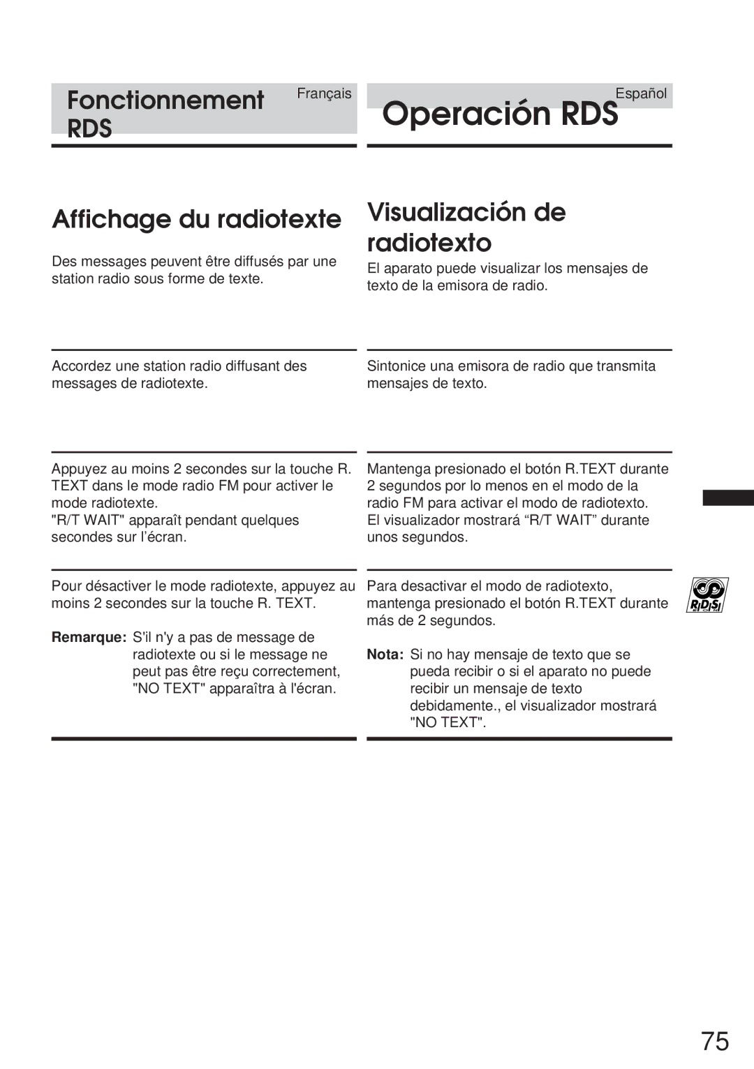 Alpine CVA-1005R, IVA-M700R owner manual Affichage du radiotexte, Visualización de radiotexto 