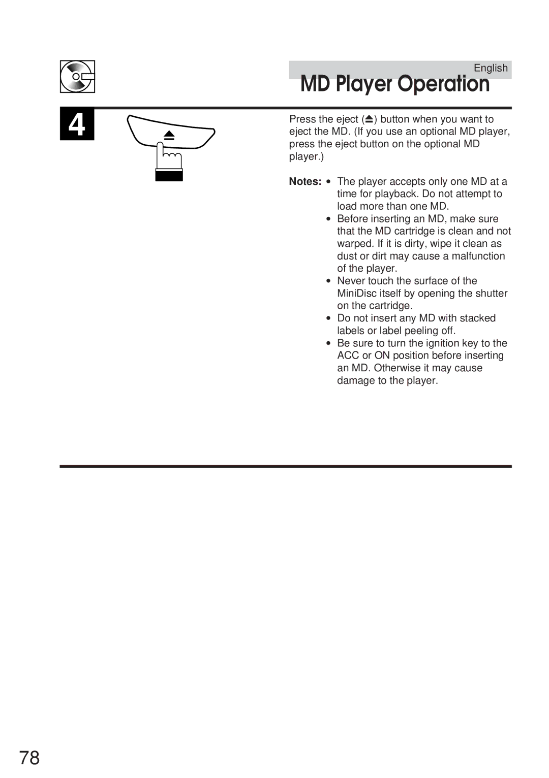 Alpine IVA-M700R, CVA-1005R owner manual MD Player Operation 