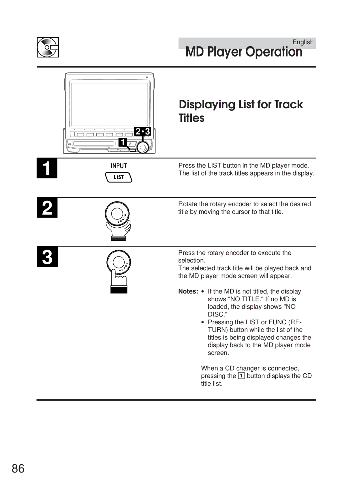 Alpine IVA-M700R, CVA-1005R owner manual Displaying List for Track Titles 