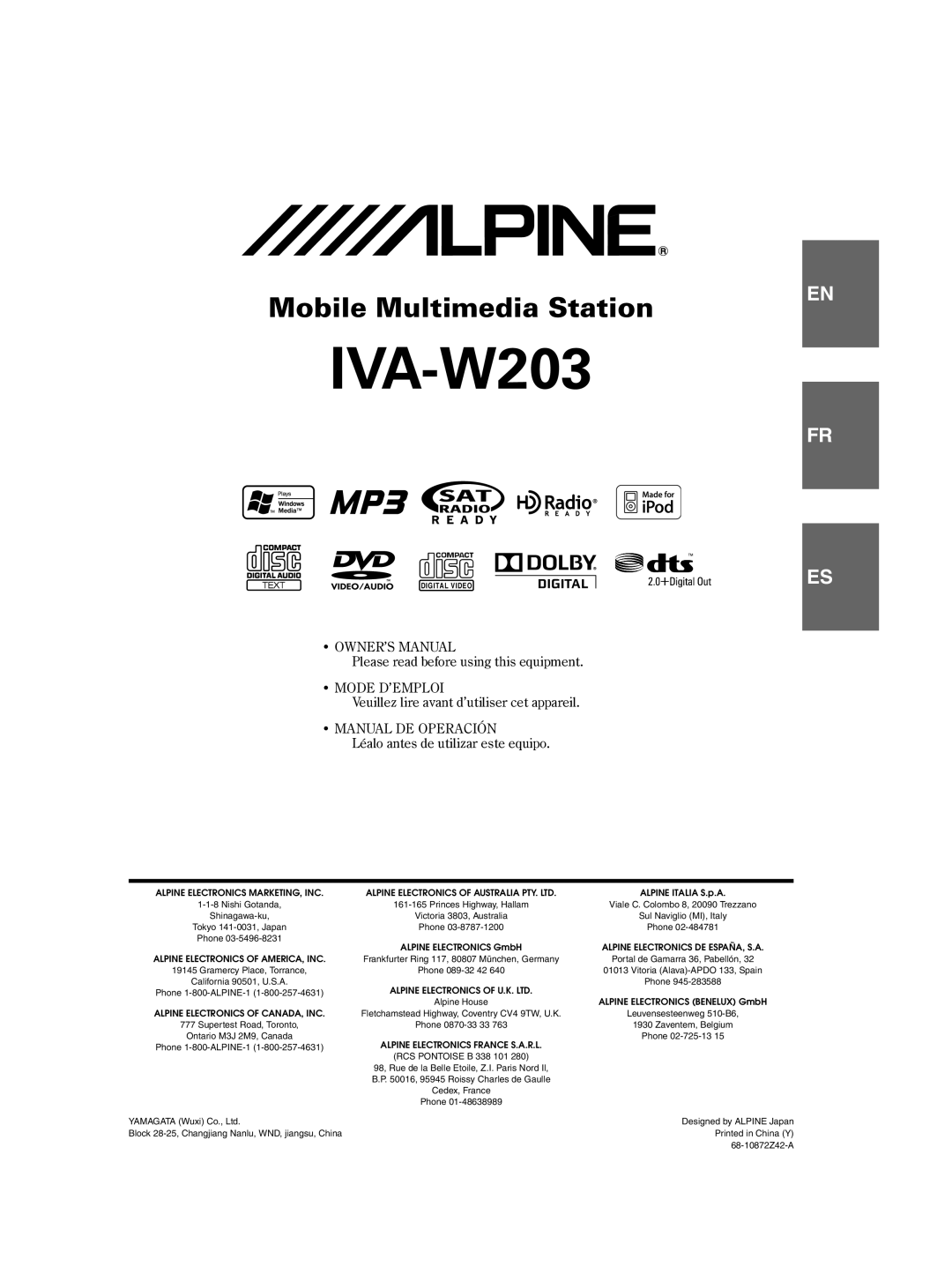 Alpine IVA-W203 owner manual 